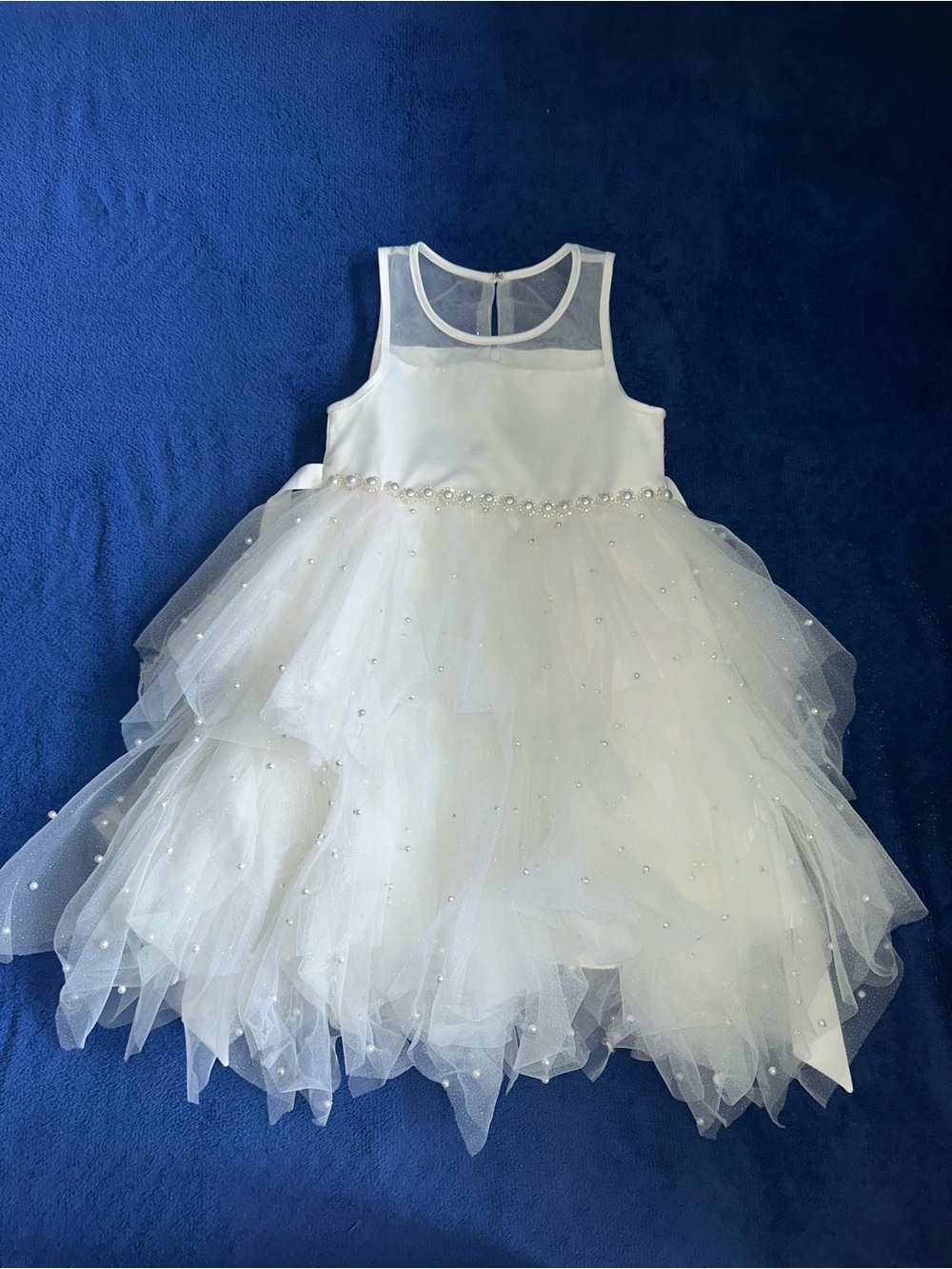 American Princess Girls White Ball Gown Dress Diamonds Pearl Tulle Sleeveless 6